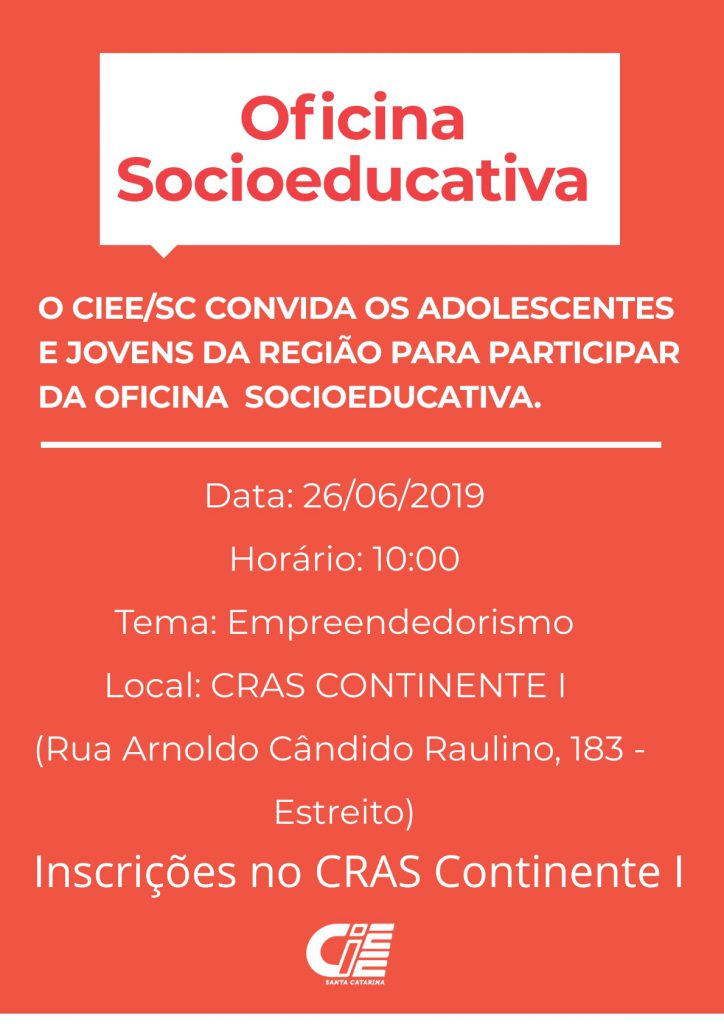 Inscrições para Oficina Socioeducativa no CRAS Continente