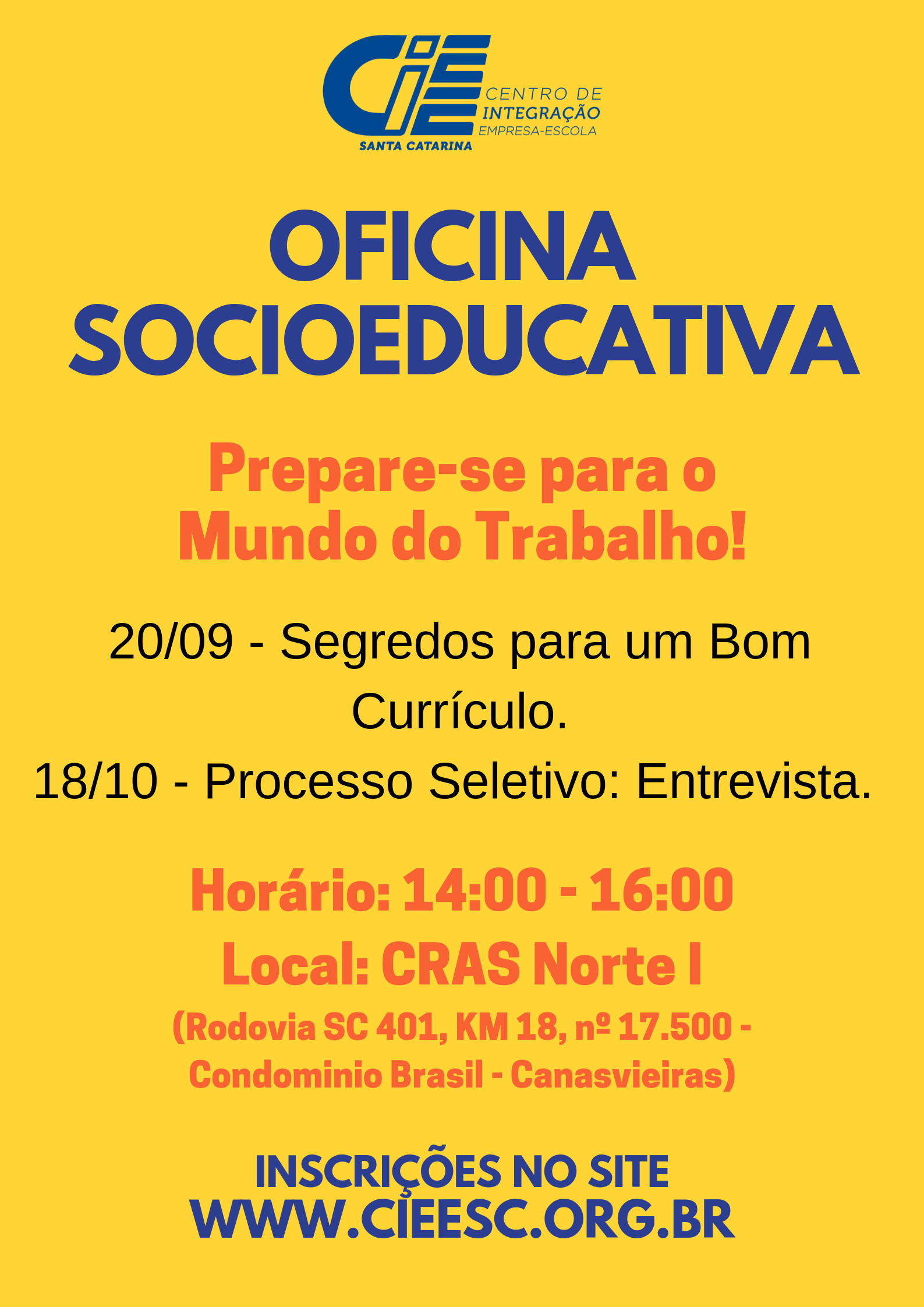 Inscrições para Oficinas Socioeducativas no CRAS Norte I