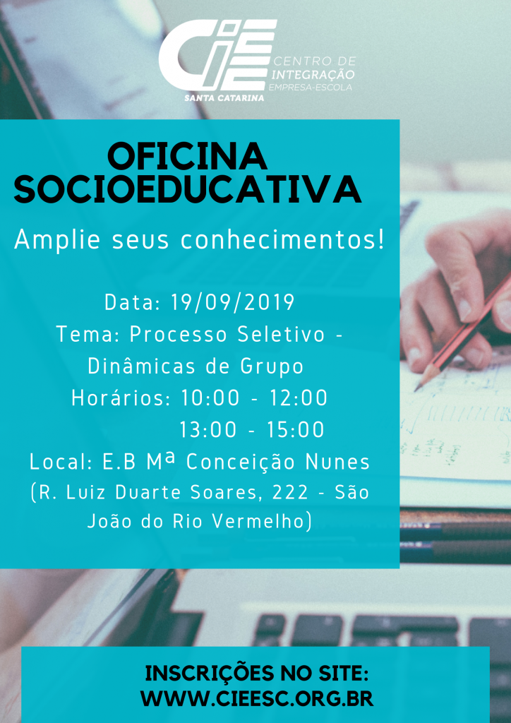 Inscrições para Oficina Socioeducativa E. B Maria Conceição Nunes