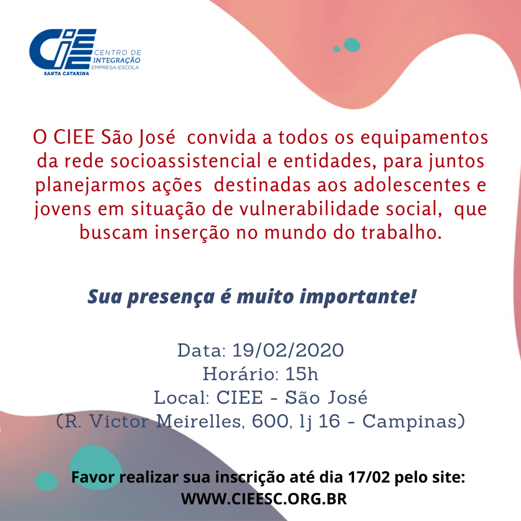 Inscrição – Reunião de Planejamento com Rede Socioassistencial (CIEE São José)